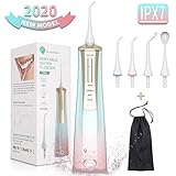 Hydropulseur Coloré Jet Dentaire Sans Fil Portable, Oral Irrigateur Dentaire Rechargable de Voyage 3 Modes d'Intensités, 5 Buses Interchangeable pour Nettoyage Dentaire