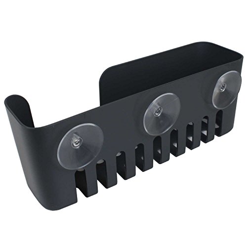 Duschregal Kunstoff von SANIXA Duschablage ohne Bohren mit Saugnäpfen Duschkorb Wannenablage Stabile Ausführung 30 cm Badregal Badablage ohne Bohren mit starken Saugnäpfen grau Ablage Dusche Badewanne - 2