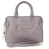  Catwalk Collection Handbags - Leder - Schultasche/Arbeitstasche/Aktentasche für Damen - Laptop/iPad - Vintage Leder - SIENNA - Grau