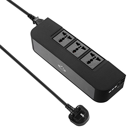 Gomyhom Noir Portable Mini Qc3.0 chargement intelligent Multi Media Puissance musicale avec 3-outlets Mondial Interrupteur d'alimentation