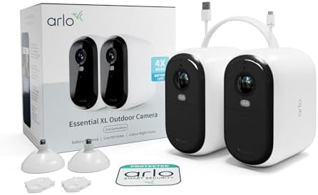 Arlo Essential HD XL Telecamera WiFi Esterno Senza Fili, Telecamera WiFi Interno, Batteria Da 24 Mesi*, Sirena Allarme Casa, Sensore Di Movimento, Prova Arlo Secure Inclusa, 2 Telecamere, Bianche