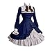 Price comparison product image HotsellLolita Court Dress Plus Size, Maid Cosplay Costume Long Sleeve Uniform Medieval Vintage Dresses Pleated Hem Bow Cocktail Dress Lace Button Cosplay Dress Blue