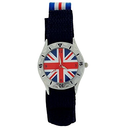 England Union Jack Jungen Uhr mit Stoffarmband mit Klettverschluss, phosphoreszierende Zeiger