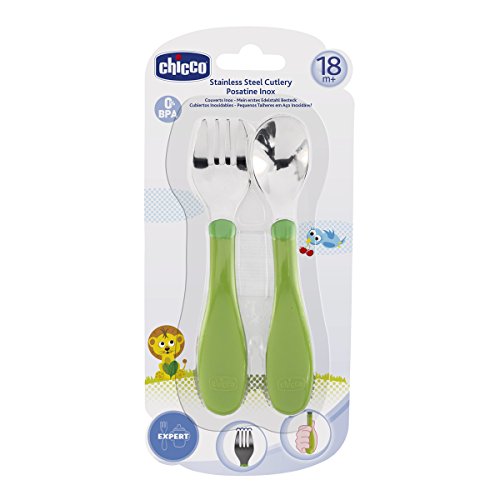 Chicco Erstes Edelstahl Besteck-Set, 18+ Monate, Gabel und Löffel - 2