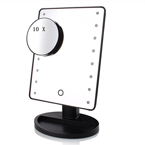 MILKIRAY Schwarz 180° Kosmetikspiegel LED Beleuchtung Beleuchtet 10 fach vergrößerung Tischspiegel Make up Spiegel Touch Switch 16 LED DE
