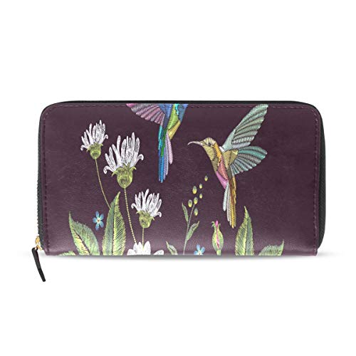Preisvergleich Produktbild Wietops Stickerei Kolibri mit herrlichen Blumen lange Pass Kupplung Geldbörsen Reißverschluss Brieftasche Fall Handtasche Geld Veranstalter Tasche Kreditkarteninhaber Frauen Mädchen Männer