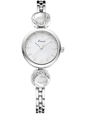 Alienwork Quarz Armbanduhr Armreif Kette wickeln Quarzuhr Uhr Strass elegant weiss silber Metall YH.KW6028S-02