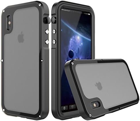 iPhone X Waterproof Metallic Case, IP68 Waterproof Underwater 10 Meters Shockproof Snowproof Dirtyproof Aluminum Bumper Slim Clear Transparent Back Case Cover for Apple iPhone X 5.8" (Black)