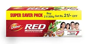 Dabur Red Paste - Indias No.1 Ayurvedic Paste, Plaque Removal, Toothache, Yellow Teeth And Bad Breath- 400gm (200gm*2)