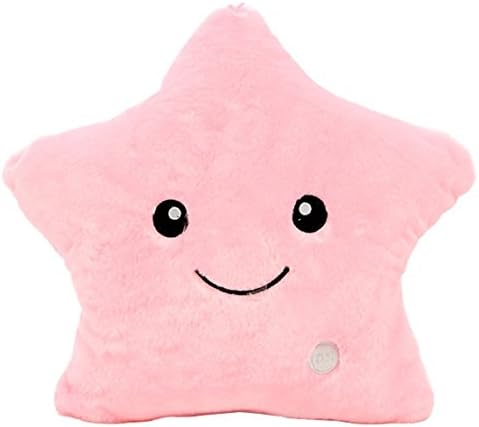 LED 7 Color-Changing Shining Star Pillows Cushions Plush Material Wonderful Nursery Room Decoration Christmas Gifts (Pink)