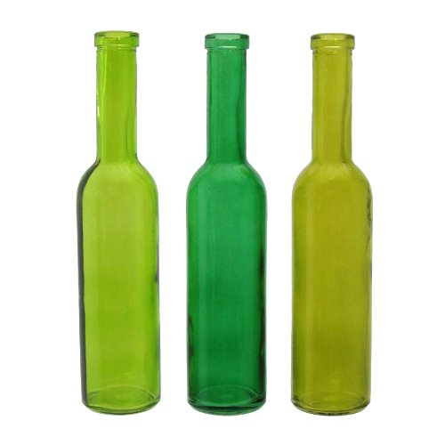 Glas Vase "NEEDLE". 3 Flaschen ca 5 x 24 cm in GRÜN -50
