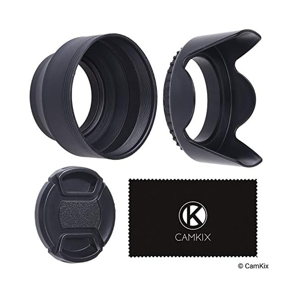 49mm 2 Parasoles de Objetivos: Tulipanes + Caucho – 1 Tapa para Objetivo – Reduce el Resplandor del Lente y el…