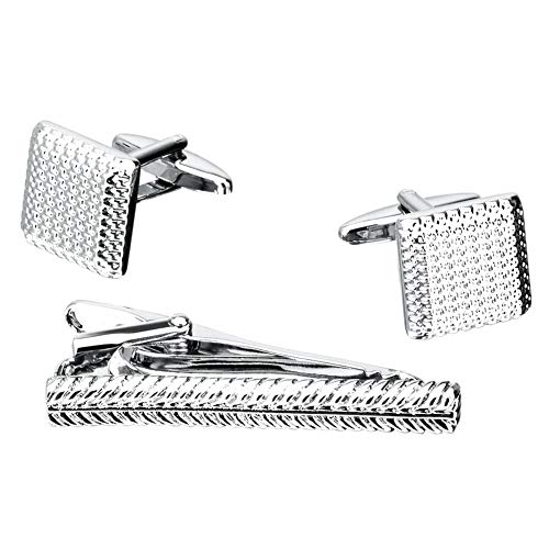 Preisvergleich Produktbild OOFAY Herren Manschettenknöpfe Krawatte Clip-Set, Französisch quadratische Silberne Ärmel Schnalle Metall männliche Kuff-Kugel Collar Clip-Kombination für Arbeitskleid Shirt mit Geschenkbox (3PCS)