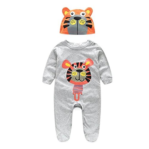 Vovotrade® Baby Boy Girl Long Sleeve Cute Cartoon Animal Rompers With Hat Jumpsuits for 0-3 6 12 24 Months (70 0-3 months, Gray)