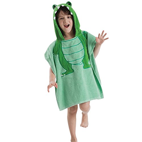 Lvge Cotton Animal Toddler and Baby Hooded Towel Poncho Green Dinosaur 23*47"