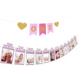 "one"bandera pequeña: para sirvir más bien a un ciente, regalamos "one"bandera de textil no tejido de decoración para bebé recién nacidos, aparte hay dos corazón oro brillante, puede colocarse en Candy bar.