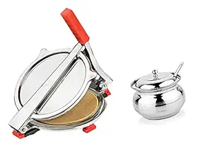 Giftswrap Kitchen Combo of Stainless Steel Puri/Roti Maker Press And Steel Ghee Pot/Ghee Dani