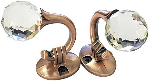 Tencro Pair of Clear Crystal Glass Curtain Holdbacks Wall Hooks Window Draperies Tiebacks Tassel Holder - Bronze