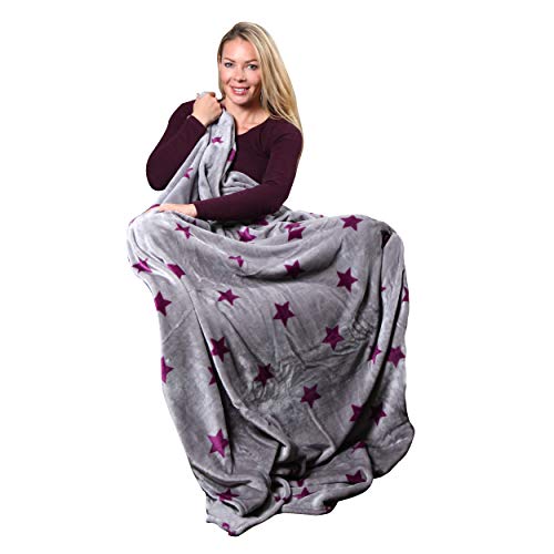Pink Papaya Manta Polar Supersuave y Acogedora- Mantas para Sofá con Diseño de Estrellas - Tamaño 150 x 200 cm
