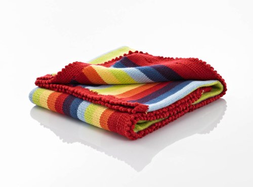 Rainbow cotton knitted baby blanket with a hand crochet edge