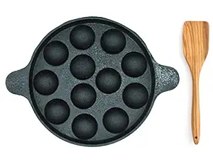 Lunchlab Pre Seasoned Premium Cast Iron Appam Pan, Tawa for Paniyaram/Appe/Paddu/Ponganalu (12 Cavity) , Black