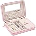 Produktbild LELADY JEWELRY Kleines Reise Schmuckkästchen, Schmuckbox Aufbewahrungsbox mit Spiegel, 6,85" x 4,85" x 1,8" (Rosa)