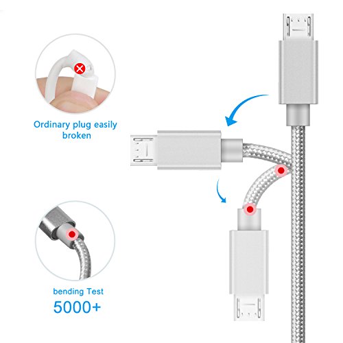 GlobaLink® Micro USB Kabel Nylon umflochtenes verwicklungssicheres Ladekabel, Lebenslange Garantie, für Android, Samsung, HTC, Motorola, Nokia, LG, HP, Sony, Blackberry (Grau) - 3