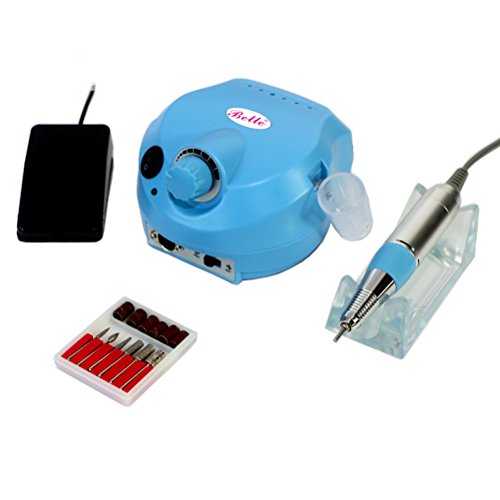 Belle Blue Professional Nails Salon Manicure Pedicure Electric Acrylic Nail Art Drill File Machine Kits with 6 Bits + Pedal 220V from UK-UK Plug - Valentines Gift