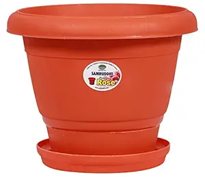 Samruddhi Plastic Plastic Pot, Brown, 26 cm x 22.2 cm x 20.6 cm, 1 Plate And 1 Pot