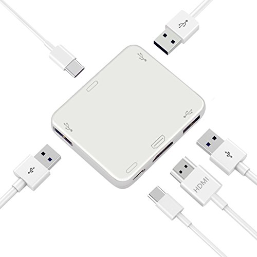 5-Port USB Type C Hub, mit 3 Ports USB 3.0 Multi-Port Adapter + 1 Type-C Ladeanschluss+ 1 HDMI Videoausgang Port ultra leicht und mobil für Typ C Computer und Tablets wie MacBook Pro 2016, MacBook 2015/2016, Google Chromebook 2016