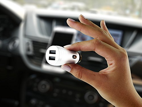 MyGadget Chargeur voiture pour Allume Cigare - Adaptateur M  tal   Dual USB 2 1A 1A - pour Tablette iPhone Samsung Galaxy - Blanc m  tallique