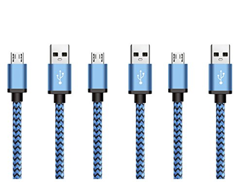 Micro USB Kabel Nylon, BeneStellar (3 Pack 1,8m) High Speed USB 2.0 A Male auf Micro B Synchronisations und Ladekabel für Android, Samsung, Huawei, HTC, Sony, Nexus, Xiaomi und mehr (Blau 1,8m) - 2