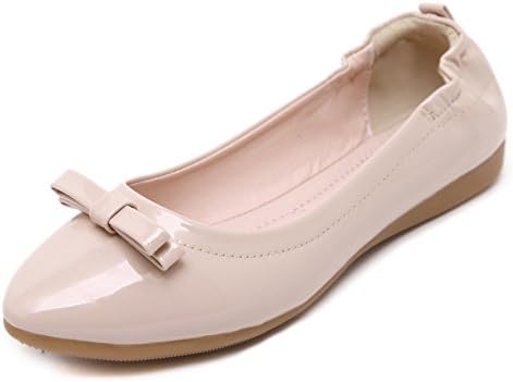 Gtlindsl Womens Soft Leather Pointed Toe Pull-On Flats-Shoes with Bow-Tie, Apricot(Bowknot), 35