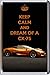 Produktbild Keep Calm and Dream of a cx-75 Kühlschrankmagnet mit einem Bild eines orange Jaguar cx-15 wie von Herr hinx in der James Bond 007 Car Chase in der Film Spectre aus unserer Keep Calm and Carry On Serie.