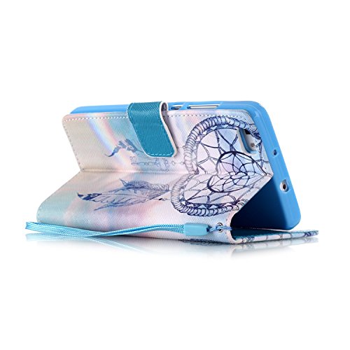 Huawei P8 Lite Case,ISAKEN Huawei P8 Lite Wallet Case,Huawei P8 Lite Cover,Luxury Elegant Printing Drawing Design Pattern PU Leather Magnetic Flip Wallet Case Credit Card Slot Magnetic Flip Protective Stand Case Cover for Huawei P8 Lite- Light Purple Dreamcatcher