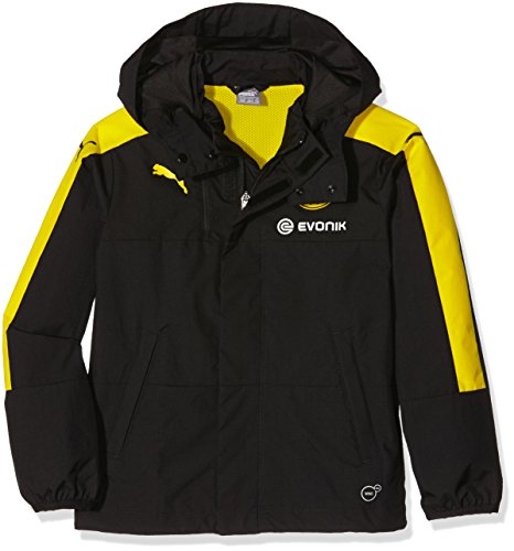 PUMA Kinder Jacke BVB Rain Jacket with hood and Sponsor, black-cyber yellow, 176, 749855 02