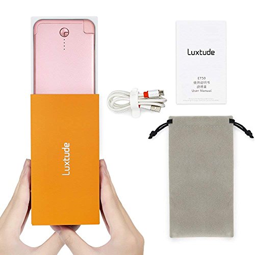 Luxtude Ultra Mince l  g  re Batterie Externe de Secours 5000mAh Lightning C  ble Int  gr   Charge Rapide en Alliage d Aluminium Power Bank iphone 5 6 7 8 6S Plus X iOS  Or Rose 