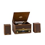 MIT PLATTENSPIELER: Zu den klassischen Abspielmöglichkeiten gehört ein Plattenspieler, über den sich Vinyl-Platten in den drei Geschwindigkeiten 33 1/3, 45 und 78 U/min wiedergeben lassen.