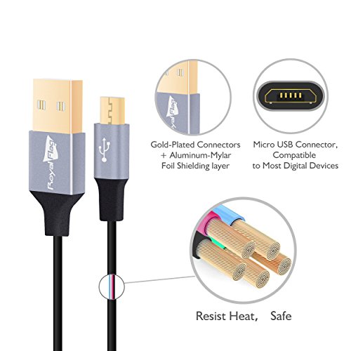 Royal Flag Micro USB Kabel 2 Stk. 2m*1 + 1.2m*1 Ladekabel mit vergoldeten Steckern Passend für alle Android-Smartphones (Samsung, HTC, LG, Sony ), Tablets, E-Books sowie andere Geräte, Schwarz - 2