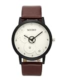 MANIFO Damen Armbanduhr Klassisches Skelett Zahnrad Dial Quarzuhr Fake Mechanische Quarz Uhren Dunkelbraun PU Lederband Weiß Zifferblatt