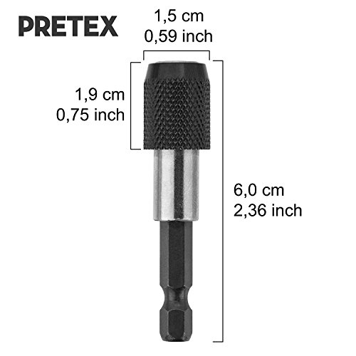 PRETEX Bithalter 1/4″ mit Sechskantschaft und Ringmagnet mit Quick-Release-Funktion | 2 Jahre Zufriedenheitsgarantie | Bithalter für elektrische Bohrmaschine, Schlagschrauber, Schraubendreher – Magnetbithalter, Bitaufnahme, 0,25 Zoll, Viertelzoll, Bit Holder - 3
