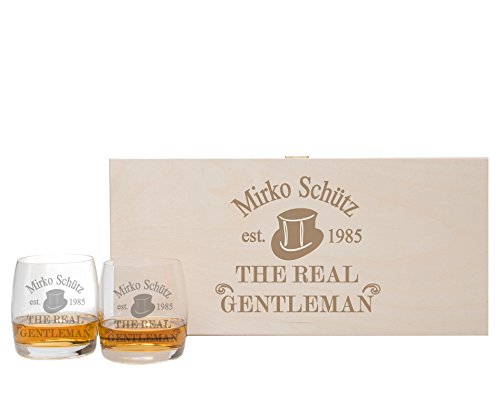 Foryou24 2 Whiskeyglser Mit Untersetzern Geschenkbox Und Gravur Gentleman Geschenkidee Whiskyglser Graviert