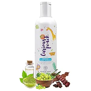 Curious Peach Everyday Herbal Shampoo Natural Heena Shikakai Amla Hair Strengthening Conditioning Scientifically Tested 100% Ayurvedic No Chemicals No Tears for Kids Teens Children Adults (200ml)