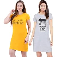 XOYA Women's Cotton Plain Knee Length Nighty (Pack of 2)