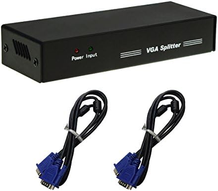 VGA Splitter 1 in 2 Out Ports 500MHZ for Video Monitor Devices Supports High Resolution 1080P