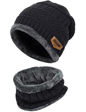 Vbiger Kinder Wintermütze Winterschal Beanie Kinder Strickmütze Beanie Mütze für Kinder mit Fleecefutter