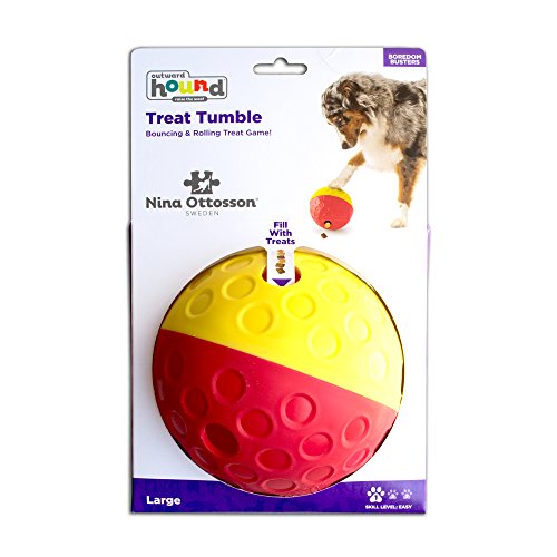 Nina Ottosson Treat Tumble Dispensing Brain and Exercise Game for Dogs, Red/Yellow, Large