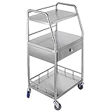 FORAVER Medical Trolley Cart Dental Lab Cart 3 Layers 1 Drawer Stainless Steel Lab Trolley Medical Equipment Portable Serving Trolley on Wheels(3 Layers 1 Drawer)