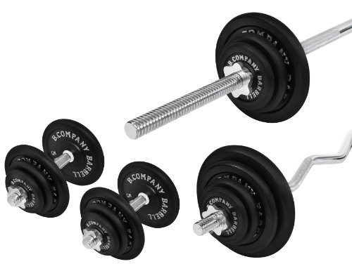 Guss Hantel-Set 76,5Kg (1 x Langhantelstange 168cm, 1 x SZ-Hantelstange 120cm, 2 x Kurzhantelstange 35cm, 4x1,25, 4x2,5, 4x5 und 2x10Kg Hantelscheiben) Curlstange Kurzhanteln Gewichte