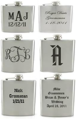 Set of 6 8oz Stainless Steel Groomsmen / Bridesmaid Gift! Flask - Free Laser Engraved by Shivam